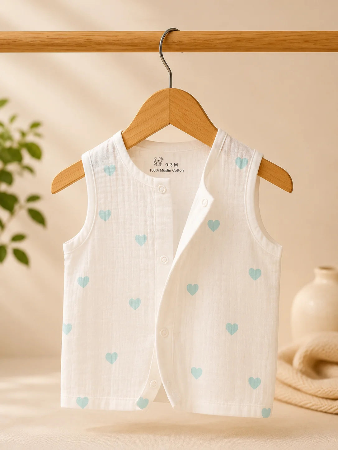 little blue hearts button muslin jabla