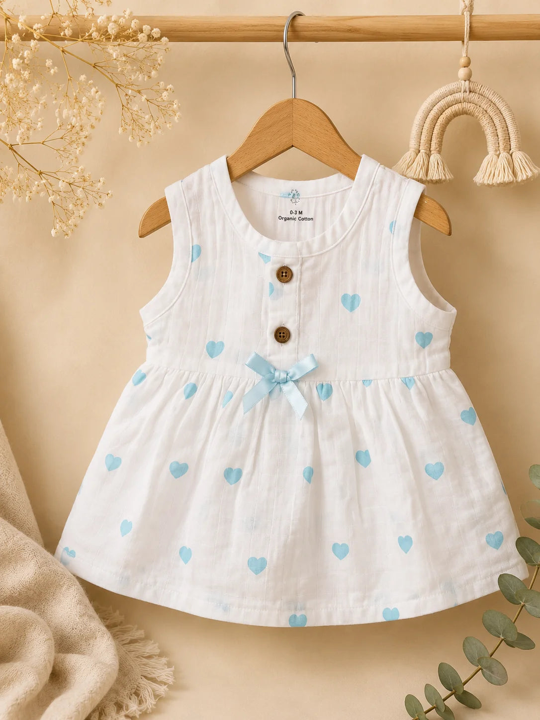 Blue heart muslin frock jabla