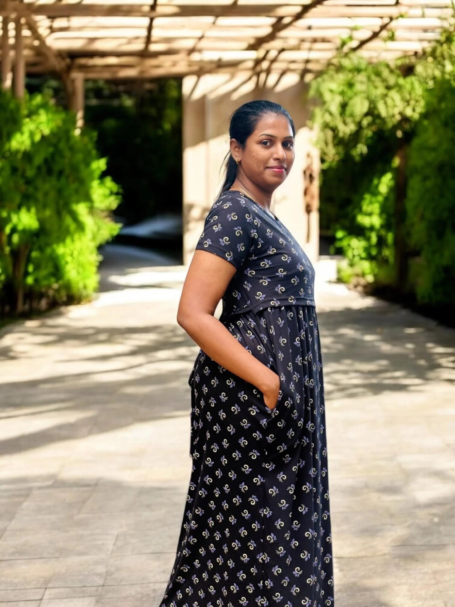 Black Floral feeding lounge maxi