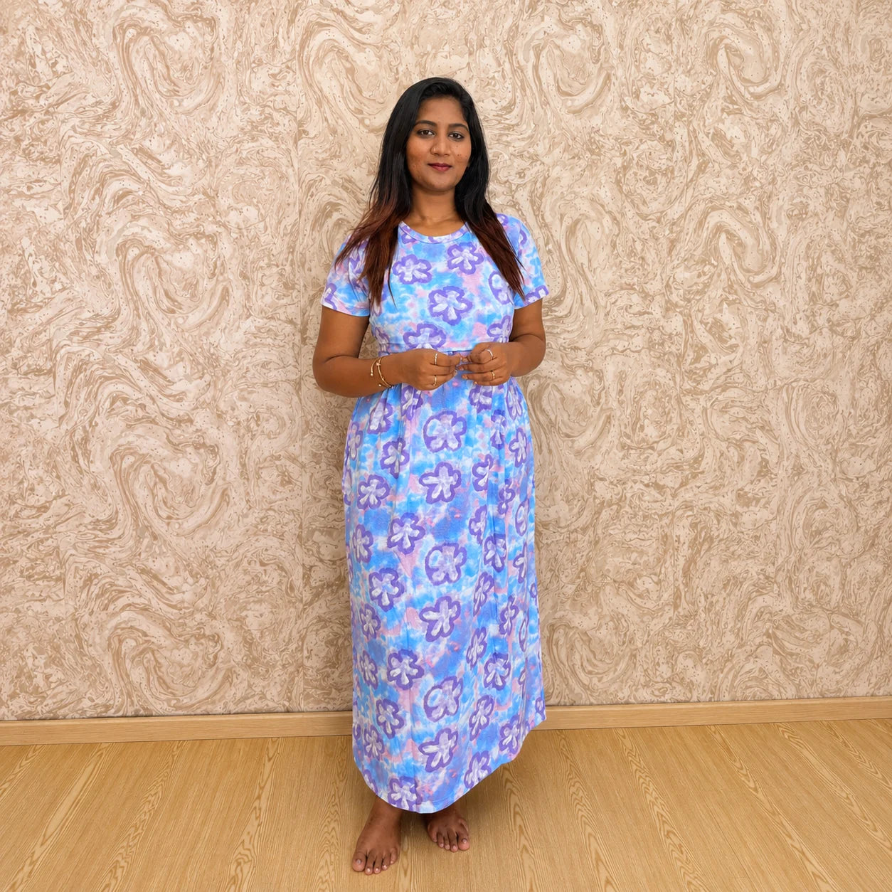 Multi blue Floral feeding lounge maxi