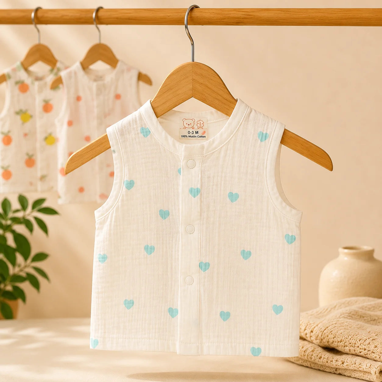 little blue hearts button muslin jabla