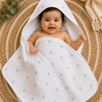 Blue heart hooded towels