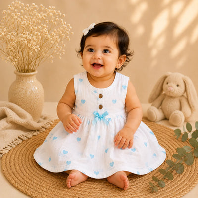Blue heart muslin frock jabla