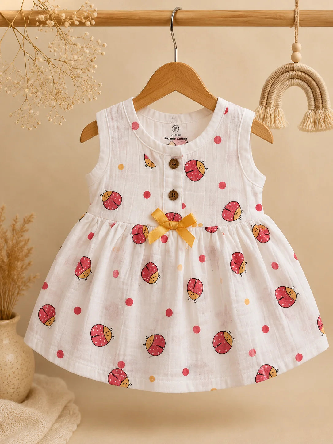 Ladybug muslin frock jabla