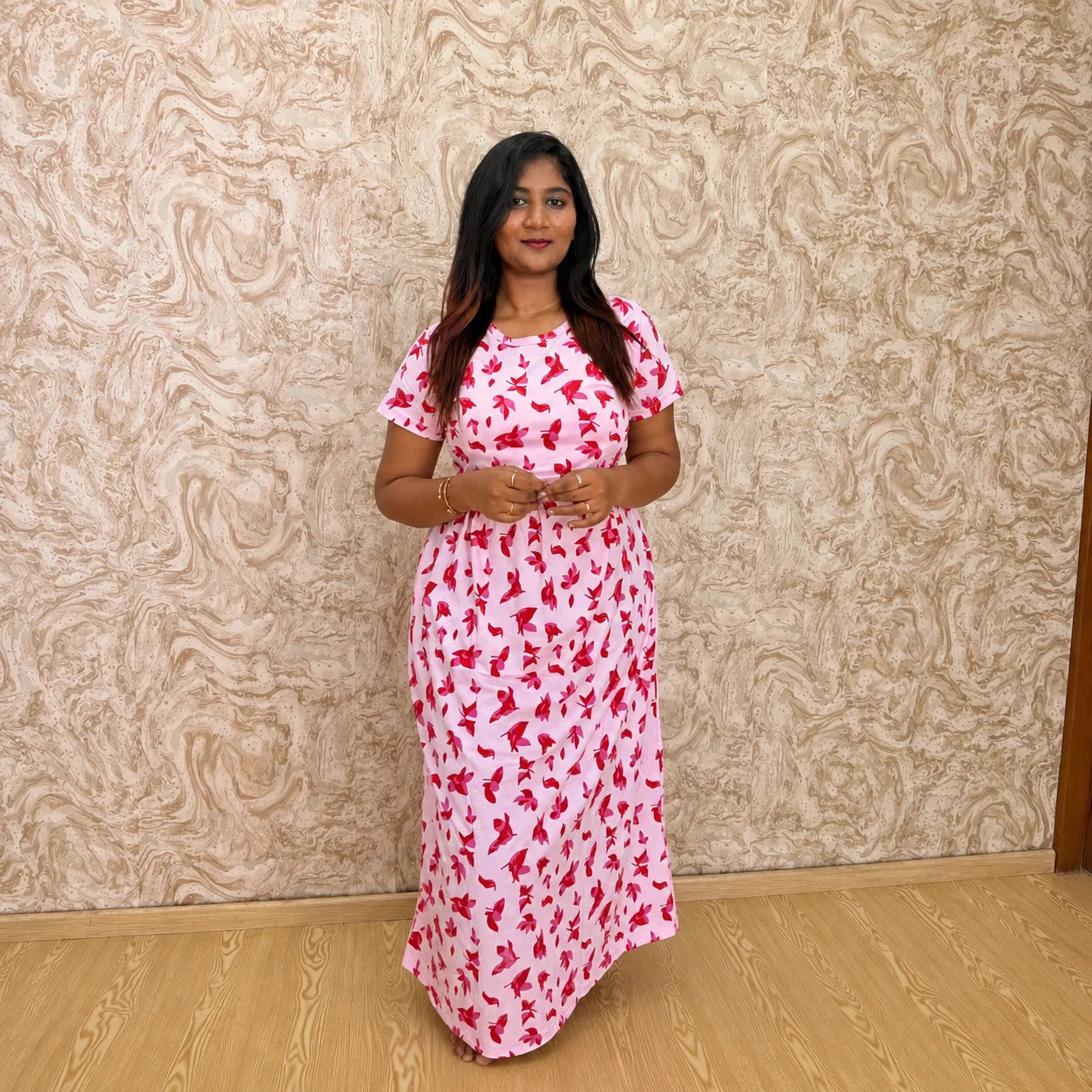 Red pink flower feeding lounge maxi