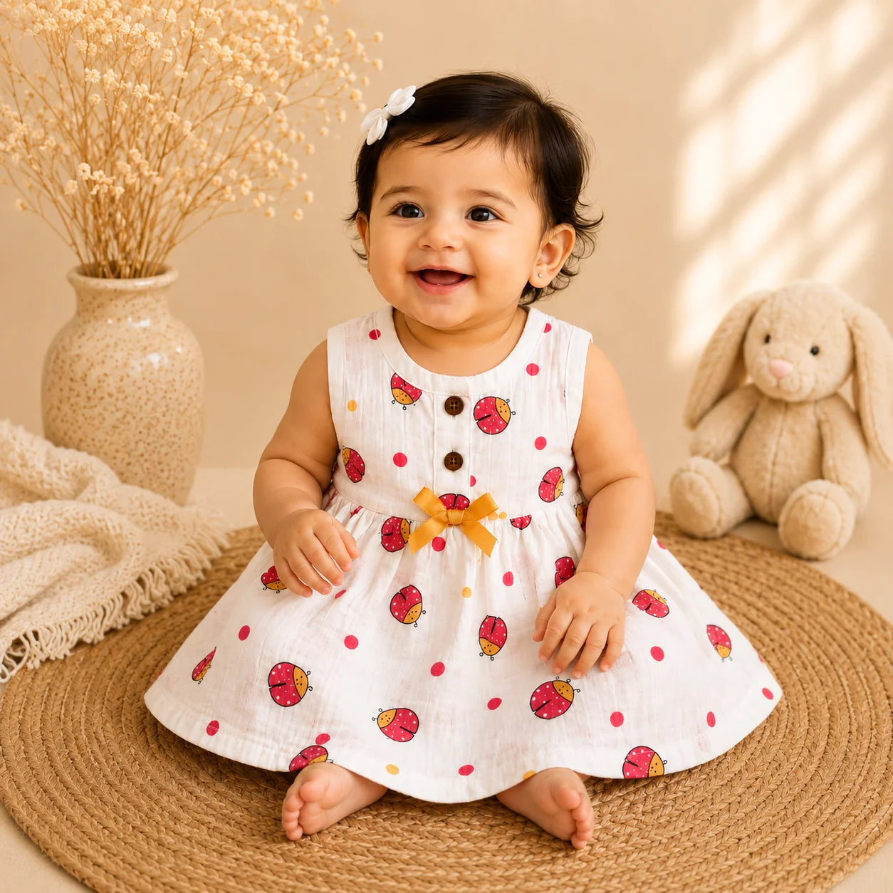 Ladybug muslin frock jabla