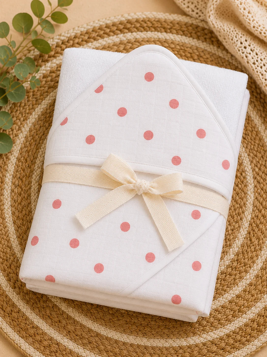 Red polka dots hooded towels