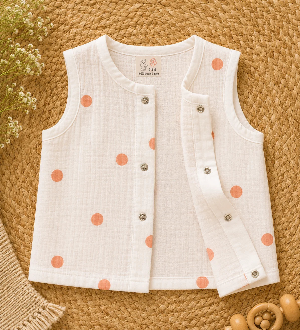 Red polka dot button muslin jabla