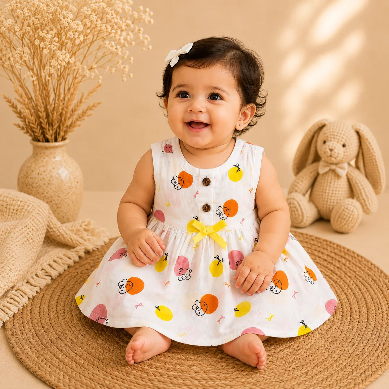 Smiley multi color muslin frock jabla