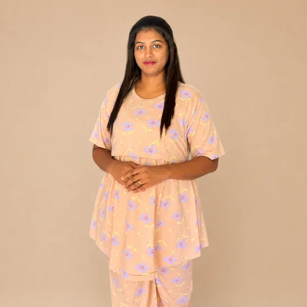 Purple flower feeding lounge co-ord